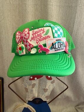 Patched up brand new green trucker hat for margarita queens and beach girls